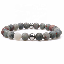 Heath yoga jewelry 8MM natural highest quality Semi-precious African blood stones steel bead strech bracelet